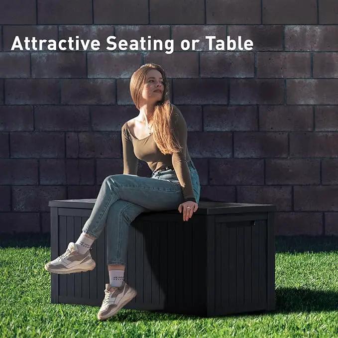 DRATO 180 Gallon Deck Box, Waterproof Resin Large Outdoor Storgae Box for Patio Furniture, Patio Cushions, Gardening Tools, Pool and Sports Supplies, Lockable by GreenHaven Gardens