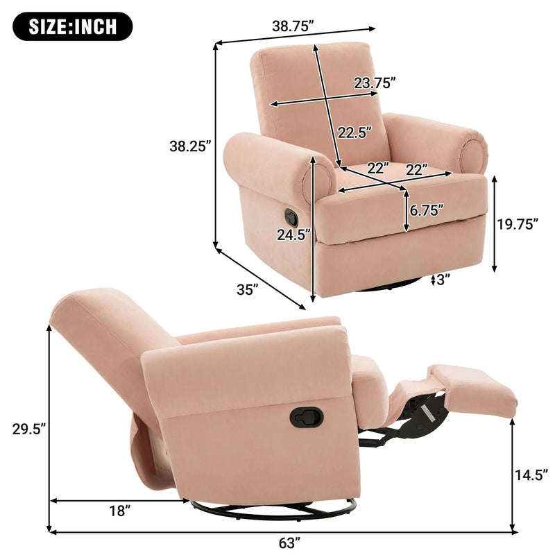 Manual Swivel Recliner Rocker Chair With Adjustable Backrest by Unique Piece Furniture
