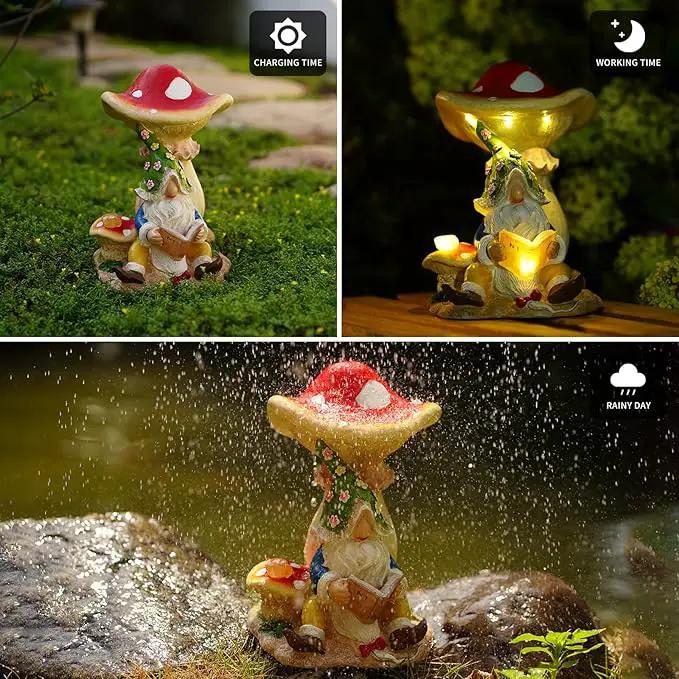 Upgraded Size Solar Garden Outdoor Statues Gnome Reading Under Mushroom with 5 LED Solar Figurine for Lawn,Patio,Balcony,Yard Decor Unique Housewarming Gift for Grandfather, Father,Grandma,Wen by GreenHaven Gardens