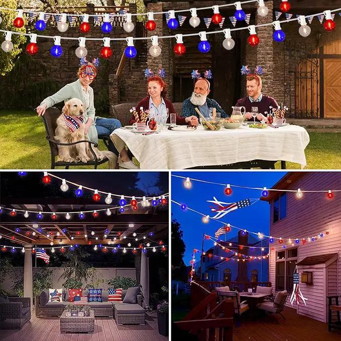G40 LED Red White and Blue Lights, 27.8 FT 4th of July Lights Plug in with 25+3 Bulbs, Patriotic Decorations Outdoor String Light for Memorial Day Independence Day Patio Garden Backyard Bistro Decor by GreenHaven Gardens