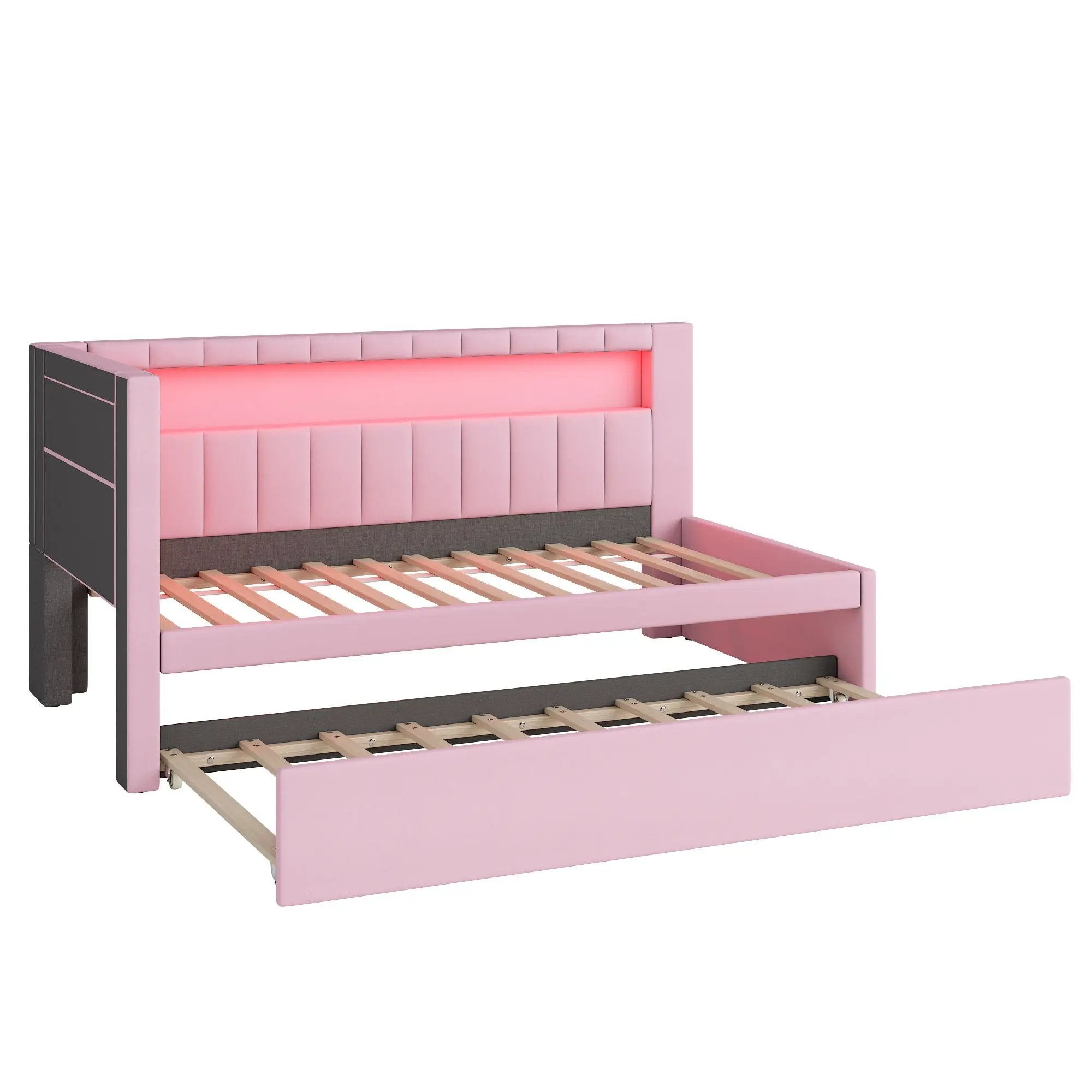 Upholstered Platform Bed With USB Ports And LED Belt