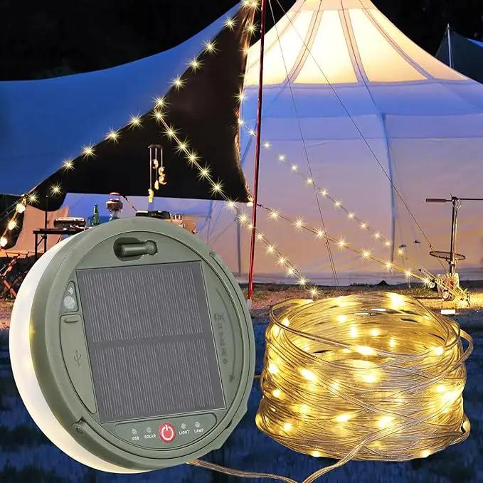 Solar Camping String Lights, 39.4FT Waterproof Camping Lights with 8 Lighting Modes, Rechargeable Outdoor Camp lamp 2 in 1with Remote Control, Portable Tent Lantern for Hiking, Yard, Party Decor by GreenHaven Gardens