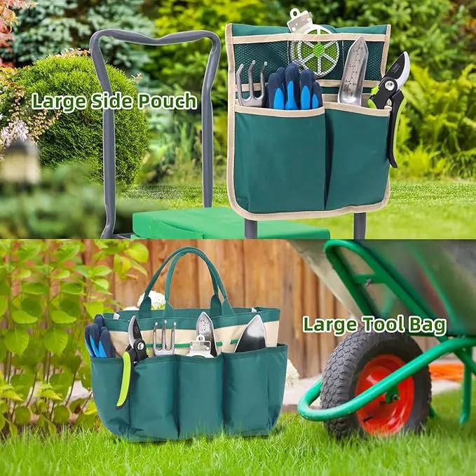 Ohuhu Garden Kneeler and Seat: Upgraded Widened Gardening Stool with Detachable Soft Kneeling Pad, Foldable Garden Bench Heavy Duty with Large Tools Bag and Pouch, Gifts for Women Men Seniors Gardener by GreenHaven Gardens