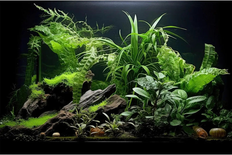 Aquarium Background Freshwater Green Plants Terrarium Background Aquatic Underwater Sea Grass Tank Background Wood Root Rock with Moss Jungle Style Fish Tank Background Poster Wallpaper 72x24in by GreenHaven Gardens