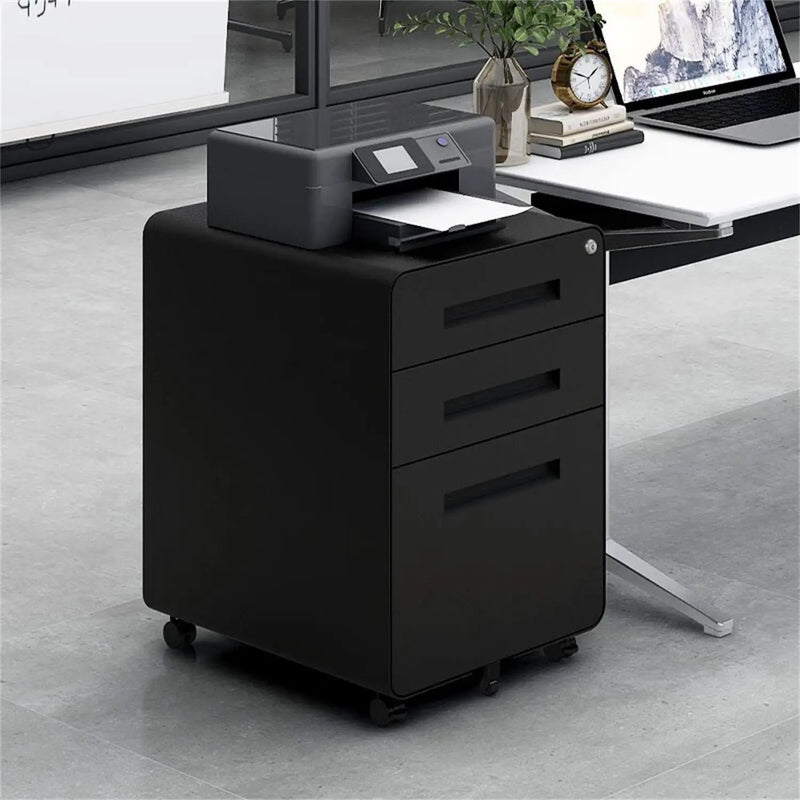 3 Drawer Mobile File Cabinet Under Desk Office, Simple Style Versatile Storage Cabinet For Legal / Letter / A4 Files, 5 Wheel Design Anti-Tilting Cold Rolled Steel Waterproof Moisture-Proof by Unique Piece Furniture