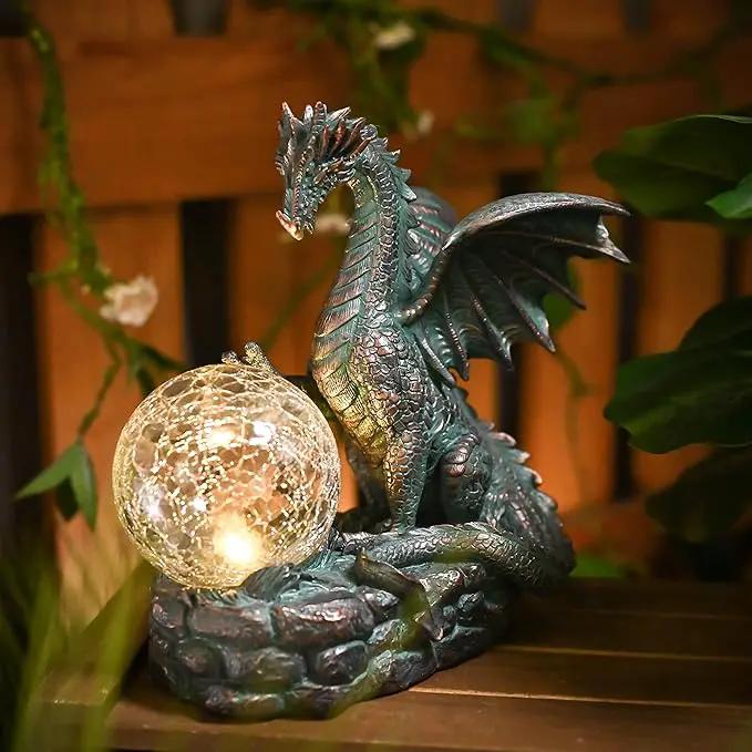 TERESA'S COLLECTIONS Garden Sculptures & Statues, Solar Dragon Outdoor Statues Figurines, Resin Bronze Gothic Garden Decor Lawn Ornaments Patio Yard Decorations Gifts for Mom Women, 8" by GreenHaven Gardens