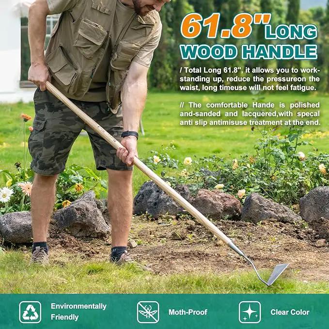 Berry&Bird Swoe Garden Hoe, 61.8'' Stainless Steel Long Handled 3 Edge Hoe with Wooden Hand, Mini Angled/Warren Hoe, Soil Cultivator Weeding Tool for Grass Flower Backyard by GreenHaven Gardens