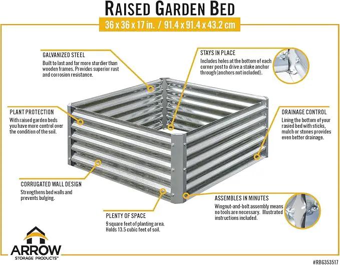 Arrow Sheds GrowIT Galvanized Steel Raised Flower and Plant Bed for The Garden or Greenhouse, 36" x 36" x 17" by GreenHaven Gardens
