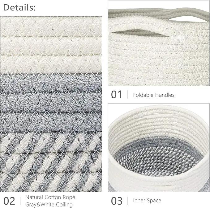 Dahey Jute Cotton Rope Plant Basket Mini Woven Storage Basket for Up to 7" Planter, Decorative Flower Pot Cover Closet Storage Bin Table Desk Organizer Modern Home Decor, Grey by GreenHaven Gardens