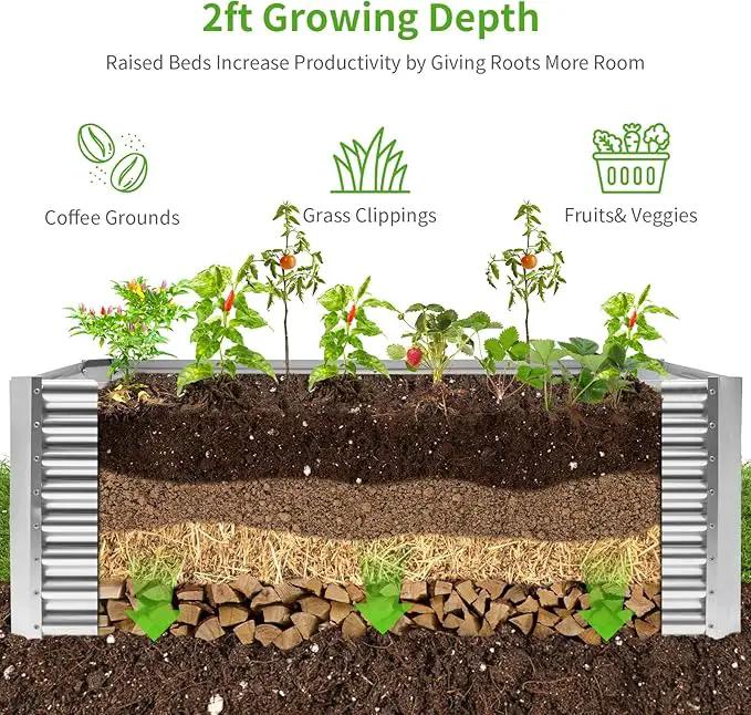 Land Guard 6×3×2 ft Galvanized Metal Raised Garden Bed, 2FT Deep Root Elevated Planter Box Steel Large Vegetable Flower Bed Kit（Silver） by GreenHaven Gardens