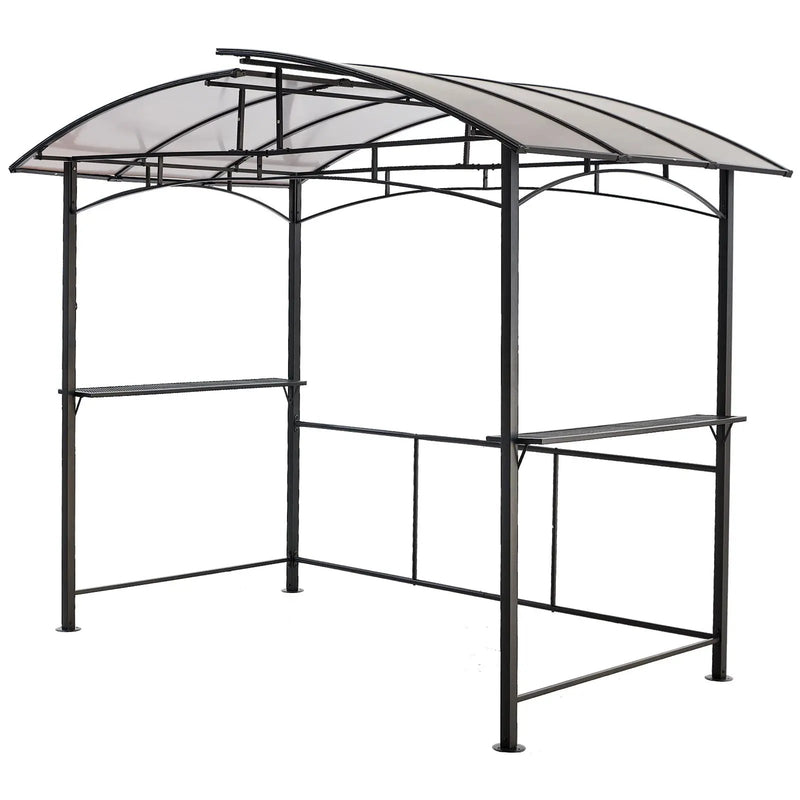 Grill Gazebo 8X5Ft, Outdoor Patio Canopy, Bbq Shelter With Steel Hardtop And Side Shelves - Black by Unique Piece Furniture