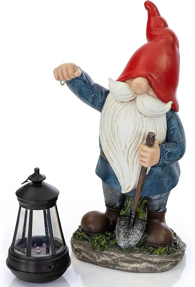 VP Home Earnest Garden Gnomes with Lantern Lawn Gnome Great Addition for Your Garden Solar Powered Light Garden Knome Christmas Decorations Gifts for Outside Patio Lawn by GreenHaven Gardens