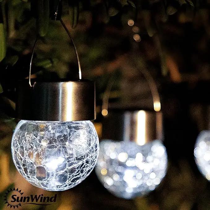 SUNWIND Hanging Solar Ball Lights Outdoor - 8 Pack Cracked Glass Decorative Garden Lights Waterproof Solar Lanterns for Yard, Patio, Fence, Tree, or Holiday Decoration(White) by GreenHaven Gardens