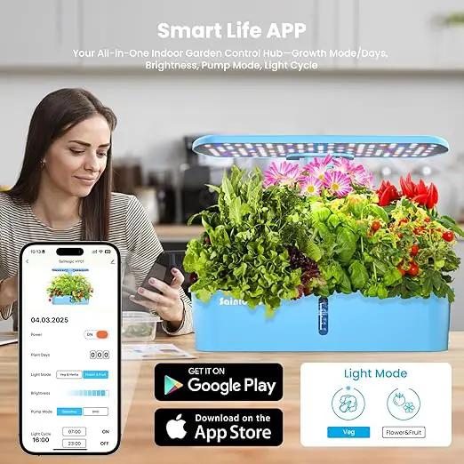 Sainlogic Hydroponics Growing System Kit, 12 Pods Watering Planter, Smart Indoor Garden with APP & WiFi Connected, 5 X Growth with 24W LED, Quiet Pump, for Vegetables, Herbs and Flowers by GreenHaven Gardens