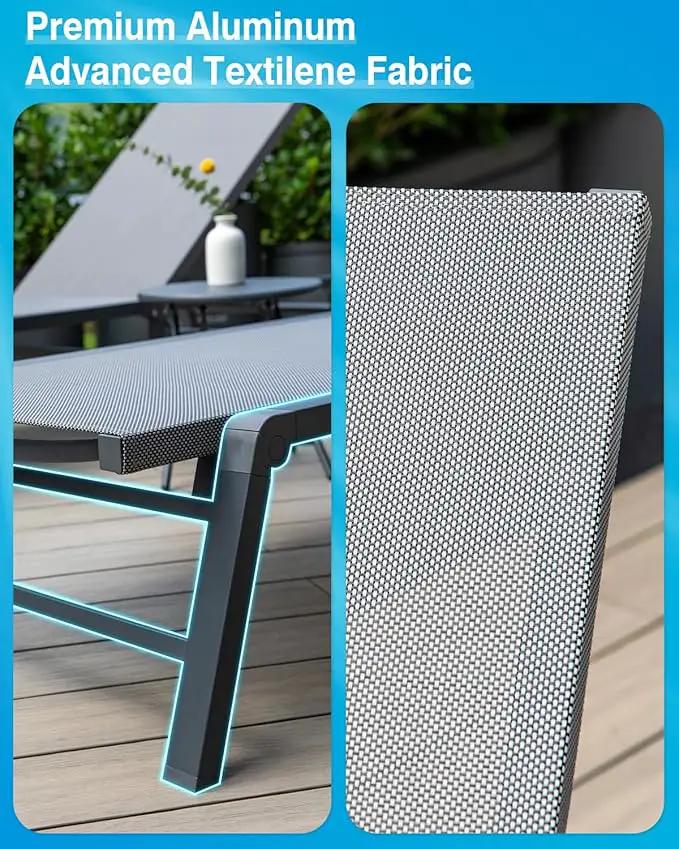 Aluminum Chaise Lounge Chair Outdoor, Foldable Patio Lounge Chair 2 Sets with Table Assemble-Free, Pool Lounge Chairs with 5 Adjustable Backrest, Outdoor Lounge Chairs for Outside Poolside Brown by GreenHaven Gardens