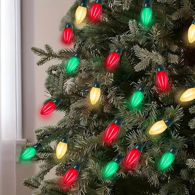 C7 LED Christmas Lights Outdoor, 25FT Clear Red Green and Frosted White Christmas String Lights with 27 LED Energy-Efficient Bulbs, Hanging Christmas Decorations Lights for Party Patio Garden Yard by GreenHaven Gardens
