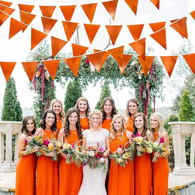 Orange Party Decorations Metallic Fabric Triangle Pennant Banner Flag Bunting Garland for Fall Autumn Thanksgiving Graduation Birthday Wedding Bridal Shower Baby Shower Anniversary Party Supplies by GreenHaven Gardens