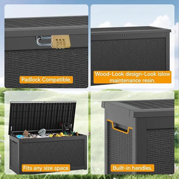 KAMABOKO 260 Gallon Outdoor Storage Box, Resin Deck Boxes Indoor and outdoor, Waterproof Storage Box Lockable Lid for Garden Tools, Package Delivery, Patio Cushions, Black by GreenHaven Gardens