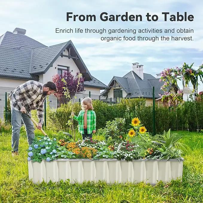 KING BIRD Raised Garden Bed 68"x 36"x 12" Galvanized Steel Metal Outdoor Garden Planter Box Kit with 2 Pairs of Gloves (Ivory) by GreenHaven Gardens