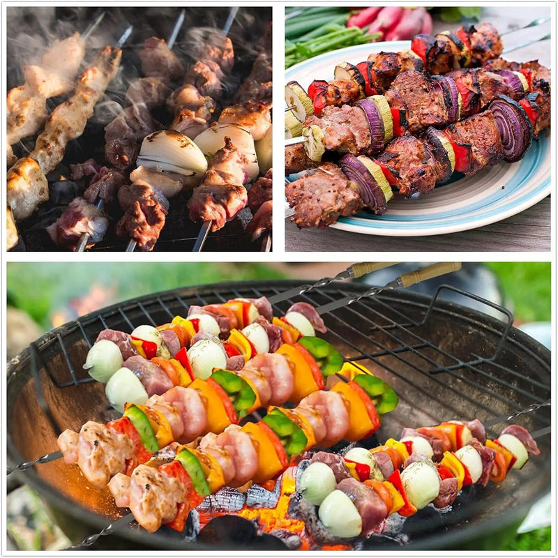 Large Size Kabob Skewers Flat Metal BBQ 22" Barbecue Skewer Wooden Handle Stainless Steel Shish Kabob Stick Wide Reusable Grilling Set Meat Shrimp Chicken Vegetable Kebab Fork Sausage-12PCS by GreenHaven Gardens