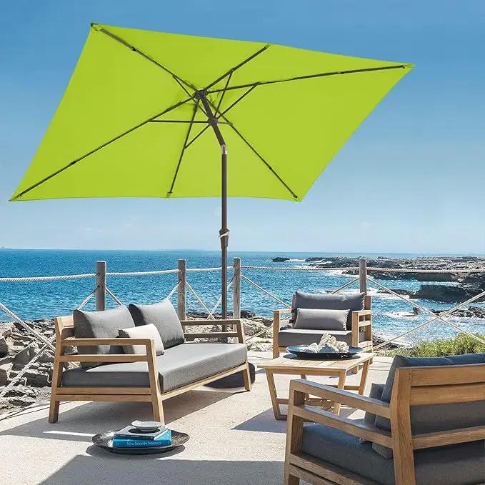 JEAREY 6.5x10 ft Rectangular Patio Umbrellas Outdoor Market Umbrella with Push Button Tilt and Crank, Rectangle Table Umbrella 6 Sturdy Ribs UV Protection for Pool Garden Backyard Deck, Apple Green by GreenHaven Gardens