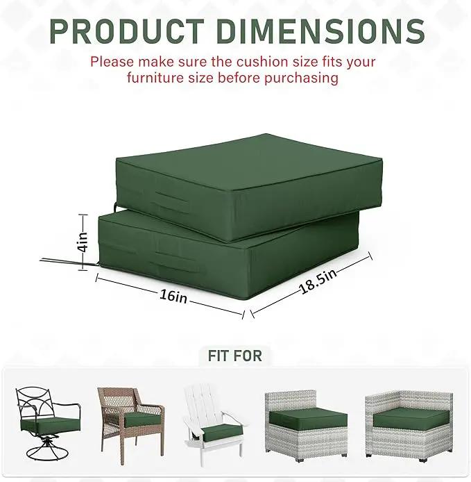Patio Chair Cushions 18.5 X 16 X 4 Inch Waterproof Outdoor Seat Cushions for Patio Furniture, Outdoor Sofa Couch Pads with Ties & Handle, Set of 2, Green by GreenHaven Gardens