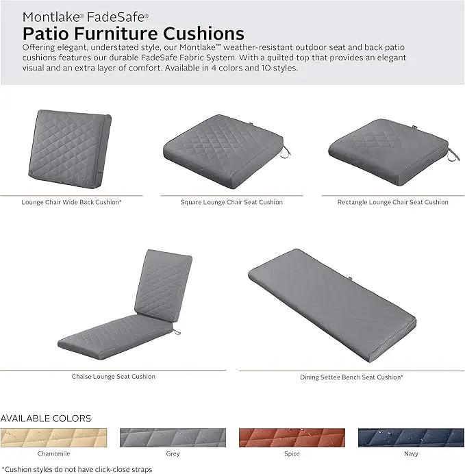 Classic Accessories Montlake FadeSafe Water-Resistant 21 x 20 x 4 Inch Wide Back Patio Quilted Lounge Cushion, Grey by GreenHaven Gardens
