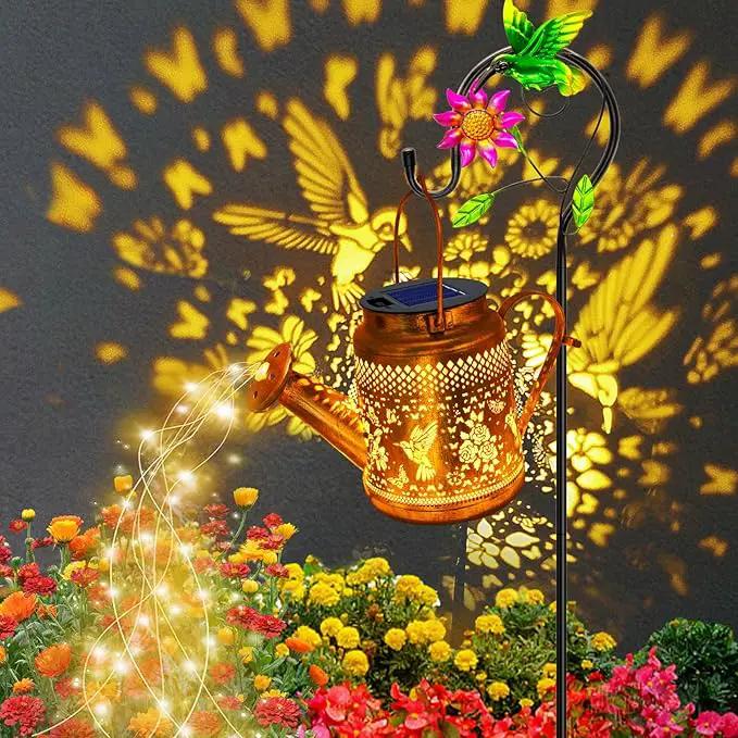 Solar Lanterns Outdoor Waterproof,Hummingbird Watering Can Garden Decor,Hanging Solar Path Lights Yard Art,Outside Patio Decorations Gardening Birthday Gifts for Mom Grandma Women with Shepherd Hook by GreenHaven Gardens