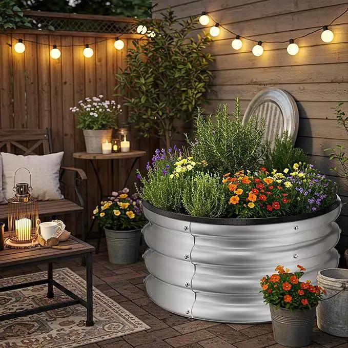 ZXZYHFTY Round Galvanized Raised Garden Bed kit,Silver Outdoor Garden Raised Planter Box, Round Large Metal Raised Garden Beds for Vegetable 2 * 2 * 1ft 2 Pcs by GreenHaven Gardens