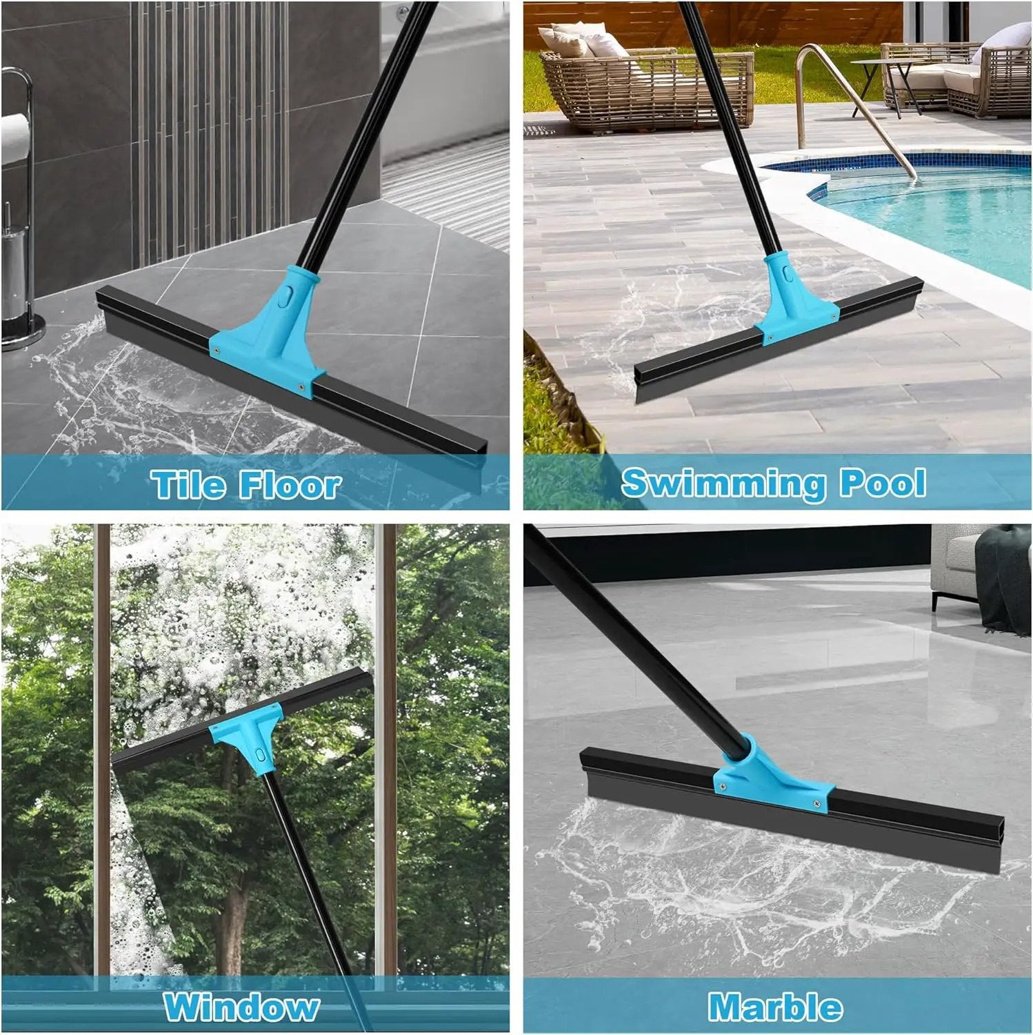 NEWE Floor Squeegee Broom with 18’’ Heavy Duty Rubber Scraper and 58.3’’ Telescopic Long Handle for Garage Concrete Bathroom Tile Shower Glass Marble Deck Window by GreenHaven Gardens