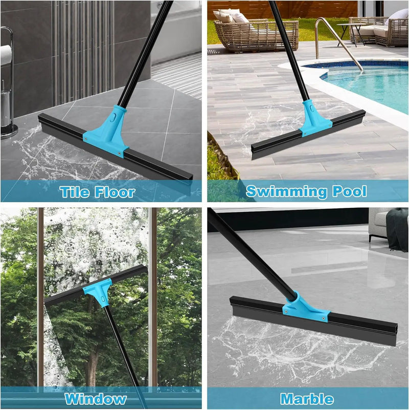 NEWE Floor Squeegee Broom with 18’’ Heavy Duty Rubber Scraper and 58.3’’ Telescopic Long Handle for Garage Concrete Bathroom Tile Shower Glass Marble Deck Window by GreenHaven Gardens