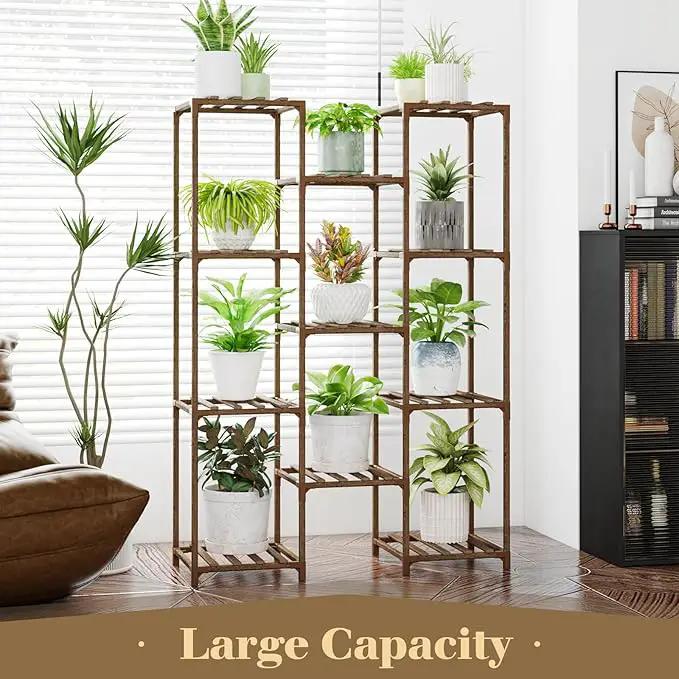 Bamworld Plant Stand Indoor Outdoor Tall Plants Shelf for Multiple Plants Pots Wood Flower Stand Large 11 Pots Plant Holder for Living Room, Patio, Balcony, Garden by GreenHaven Gardens
