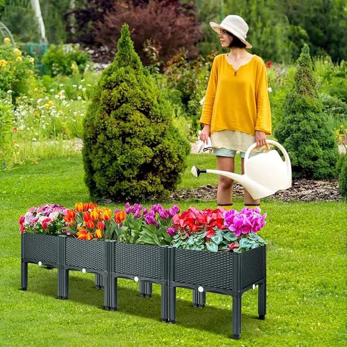 MAYOLIAH Raised Garden Bed with Legs 16.5" H Elevated Planter Box, Plastic Raised Beds for Gardening Vegetables Herb Flowers, Perfect for Indoor Outdoor Planting, 4 Boxes by GreenHaven Gardens