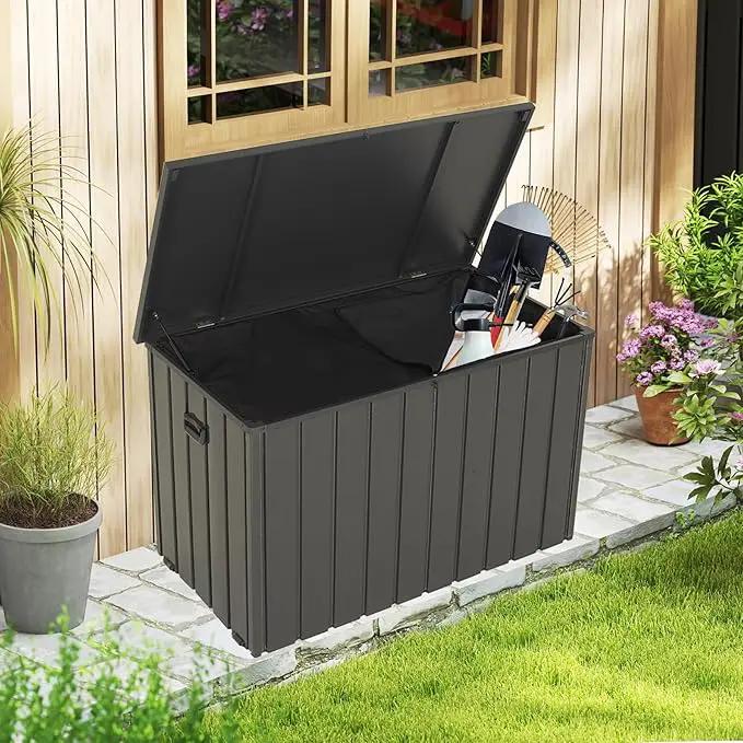 Domi Outdoor Storage Deck Box 120 Gallon, Outdoor Deck Box with Waterproof Storage Bag for Outside Cushions, Garden Tools and Pools Equipment, Gray by GreenHaven Gardens