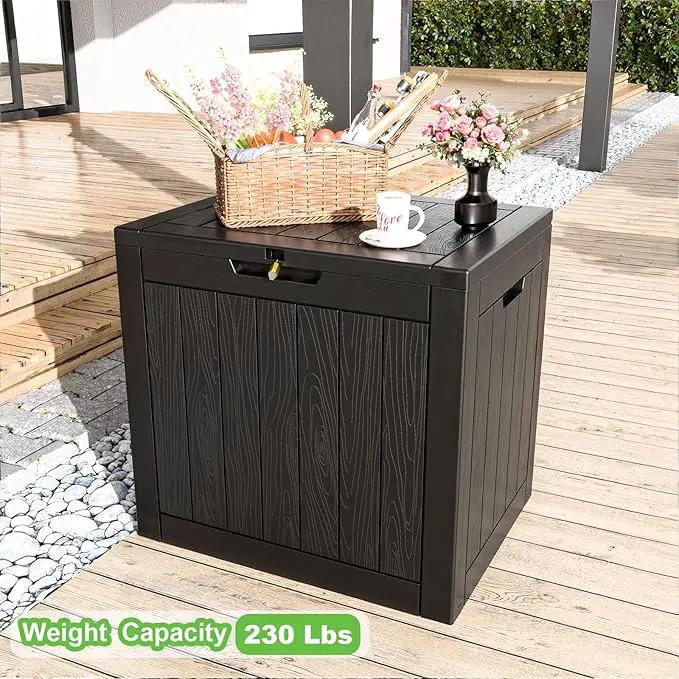 30 Gallon Outdoor Deck Box,Storage Lockable Waterproof Patio Furniture,Garden Tools,Cushions,Pool Accessories Outside Storage Resin Box(Black) by GreenHaven Gardens