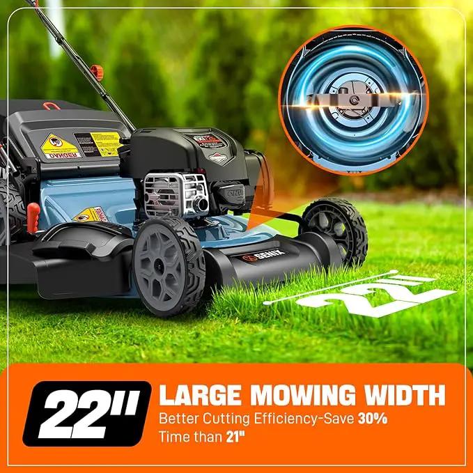 SENIX LSSG-H2 22-Inch Self Propelled Gas Lawn Mower with 163 cc 4-Cycle Engine, 3-in-1 Rear Wheel Drive Variable Speed Lawnmower, 6-Position Height Adjustment by GreenHaven Gardens