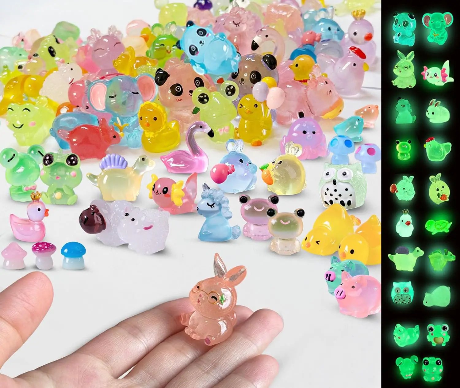 100 Pcs Luminous Mini Resin Animals Tiny Resin Animals Bulk, Glow in The Dark to Hide Around The Office Home, for Garden Miniatures Fairy Garden Accessories Crafts Micro Landscape Decor by GreenHaven Gardens