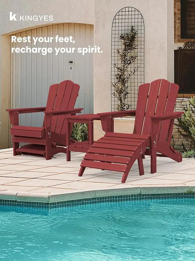 KINGYES Folding Adirondack Ottoman for Adirondack Chair, Red by GreenHaven Gardens