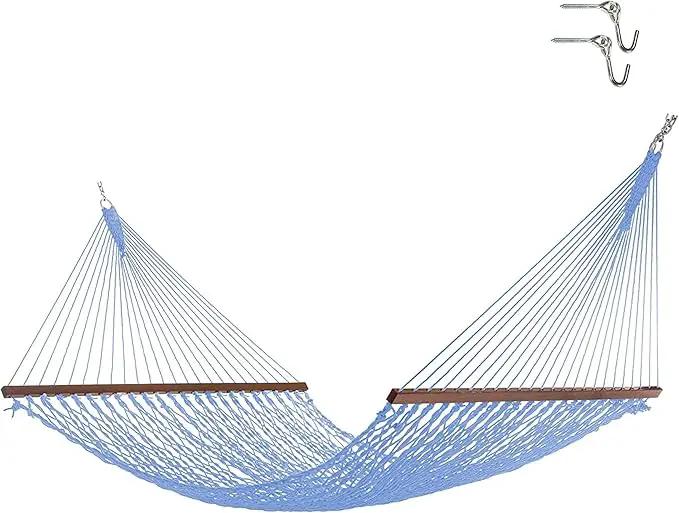 Hatteras Hammocks Deluxe Coastal Blue Duracord Rope Hammock with Free Extension Chains & Tree Hooks, Handcrafted in The USA, 450 LB Weight Capacity, 13 ft. x 60 in by GreenHaven Gardens
