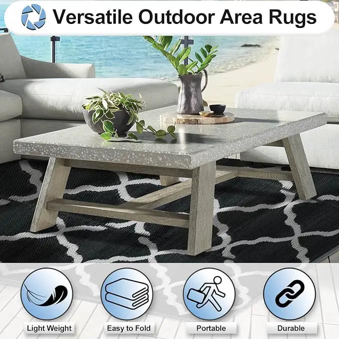 OutdoorLines Outdoor Plastic Area Rugs for Patio 6x9 ft - Reversible Outside Carpet, Stain & UV Resistant RV Mats, Straw Rug for Camping, Deck Garden, Porch and Balcony, Moroccan Black & Light Grey by GreenHaven Gardens
