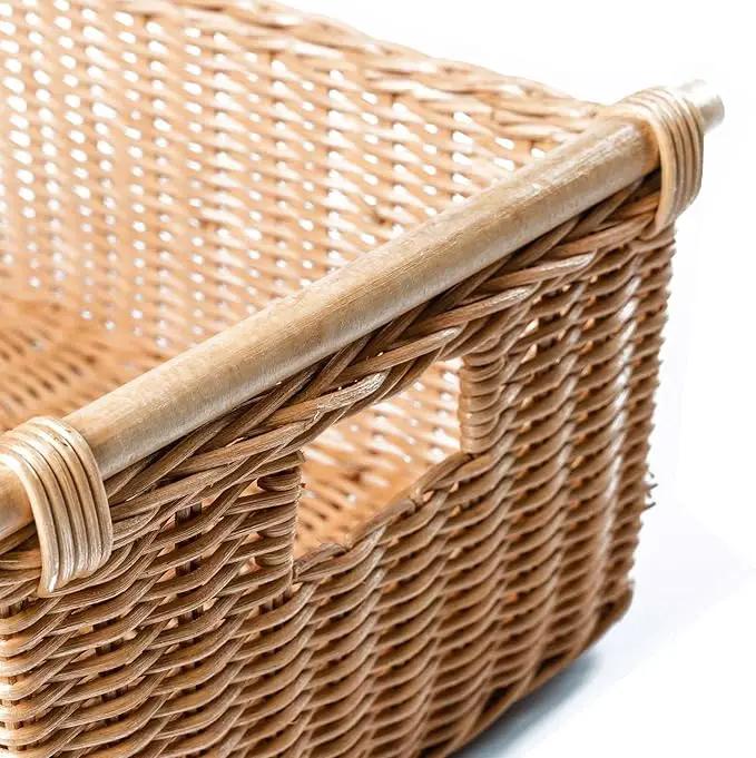 The Basket Lady Pole Handle Wicker Storage Basket, Extra Large, 20 in L x 16 in W x 10 in H, Sandstone by GreenHaven Gardens