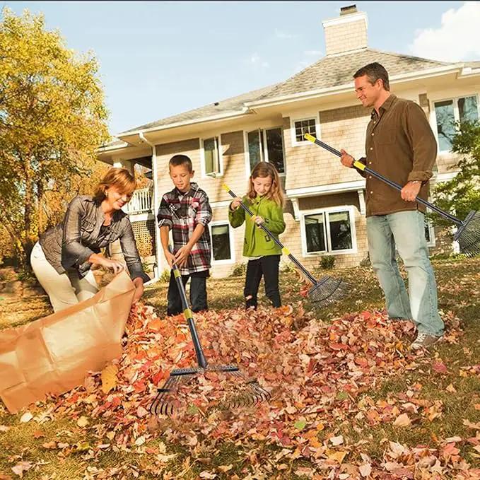 Metal Garden Rake, 6FT Rake for Leaves Lawns, 25 Metal Tines 18 inch Wide with Adjustable Handle Heavy Duty Yard Leaf Rakes for Gardening by GreenHaven Gardens