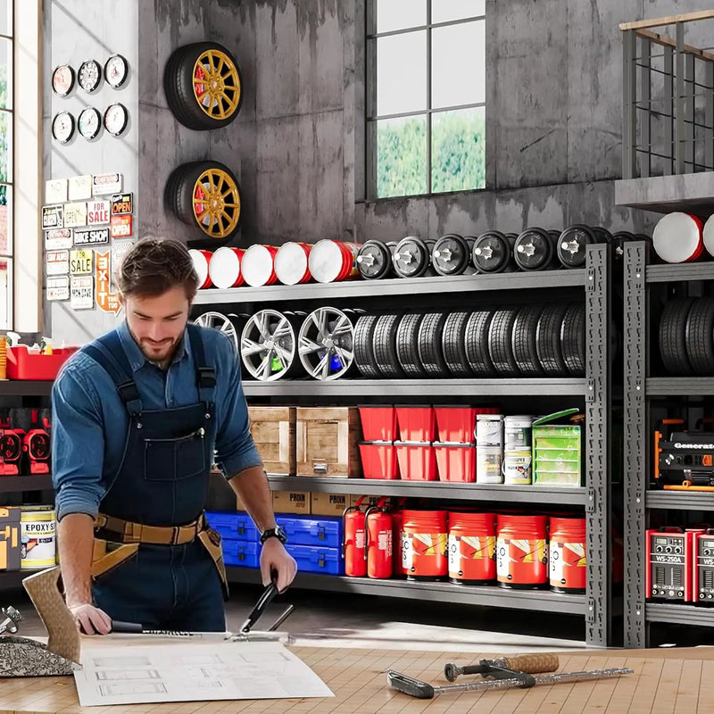 75” W Heavy Duty Metal Shelf, 8000LBS Metal Garage Shelving Units, 4 Tier Storage rack shelves, Steel Industrial Shelving , Adjustable Standing Shelf for Basement/Warehouse 75"W x 24"D x 70"H, Black by GreenHaven Gardens