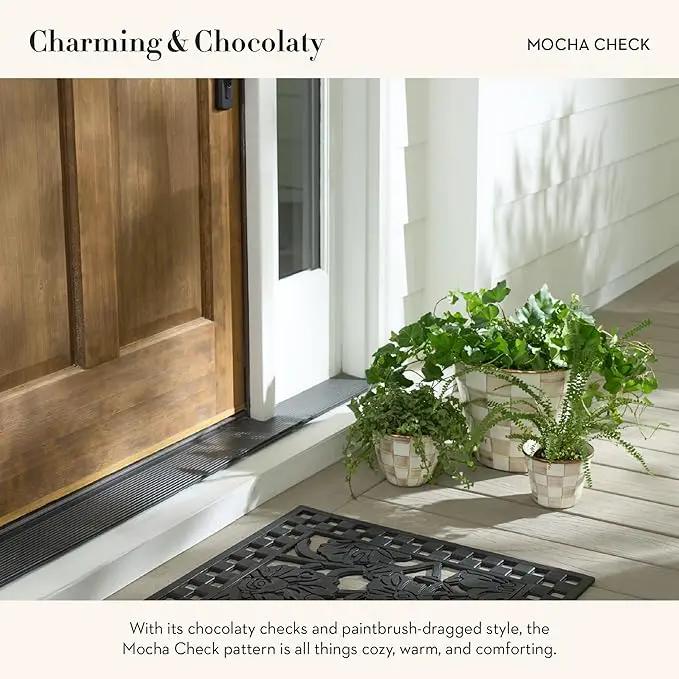 MACKENZIE-CHILDS Enamel Garden Pot, Decorative Pot for Plants, Outdoor Flowerpot Decor, Extra Large, Brown-and-White Mocha Check by GreenHaven Gardens