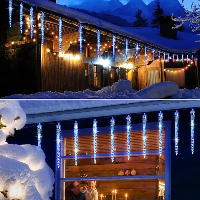 Christmas Icicle Lights Outdoor, 10Ft. Meteor Shower Lights with 10 Large Icecycles, Snowfall Shooting Star Light Effect, Falling Crystal Christmas Decorations for House Eave Roofline Patio, Blue by GreenHaven Gardens