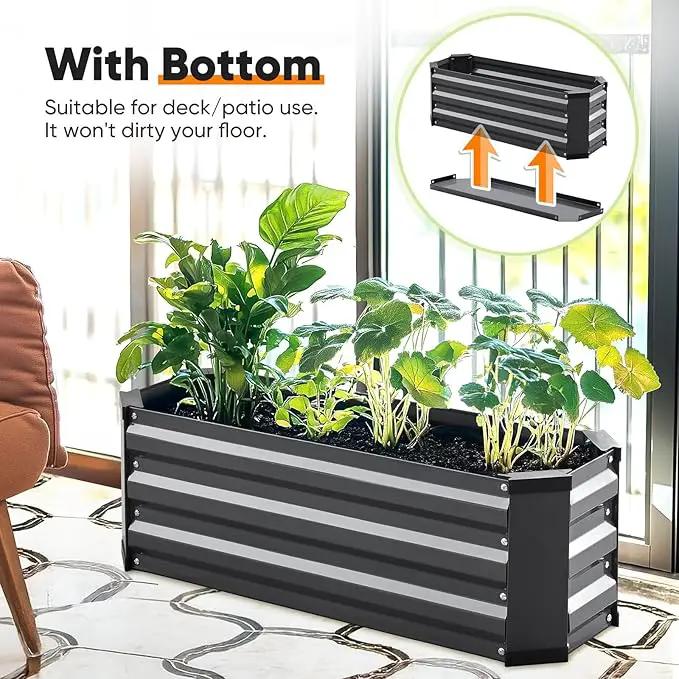 KING BIRD Raised Garden Bed Kit with Bottom 2025 Upgraded Galvanized Planter Garden Box Outdoor & Indoor for Gardening, Vegetables, Flowers, Dark Grey, 35.4x11.8x11.8 in by GreenHaven Gardens