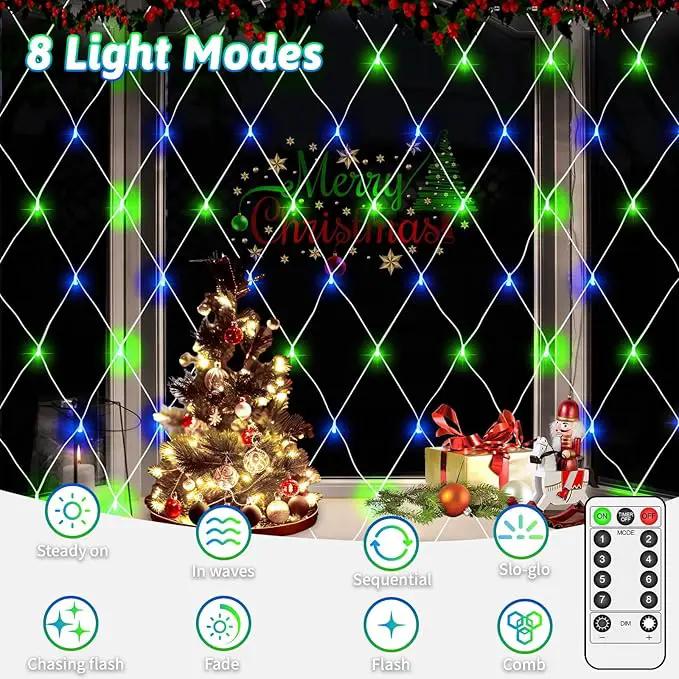 200 LED Christmas Net Lights Outdoor Decorations 3M*2M Mesh Lights Fairy String Lights Plug in with Timer 8 Modes Waterproof for Outside Bush Window Wall Patio Fence Party Decor-Blue and Green by GreenHaven Gardens