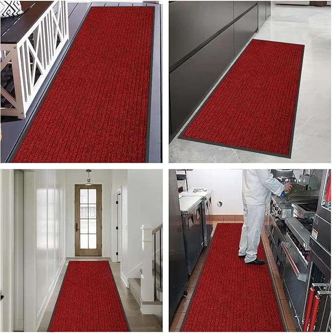 fani Heavy Duty Large Outdoor Indoor Entrance Black Doormat Waterproof Low Profile Entrance Rug Front Door Mat Patio Anti-Skid Rubber Back, 35x72 inch (Red) by GreenHaven Gardens