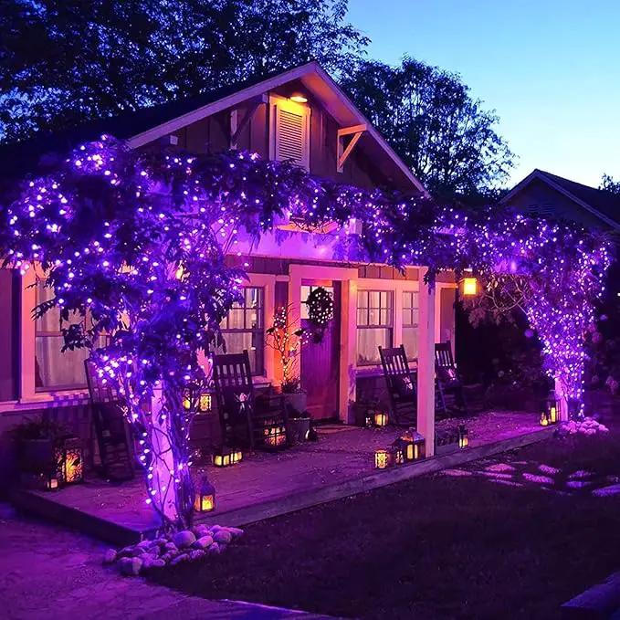 JMEXSUSS 4 Pack Purple Solar String Lights Outdoor Waterproof, 100 LED 33ft Purple Solar Fairy Lights, 8 Modes Copper Wire Christmas Light for Halloween Christmas Garden Yard Tree Decor by GreenHaven Gardens