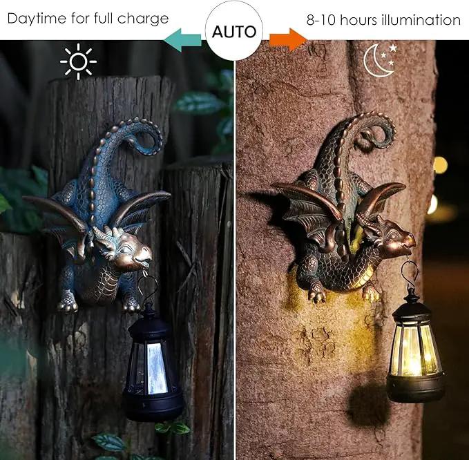 Dragon Solar Garden Statue - Gothic Outdoor Wall Hanging Decor with Solar Light, Fantasy Dragon Figurine for Patio, Yard, or Tree - Unique Whimsical Gift for Adults, Men & Women by GreenHaven Gardens